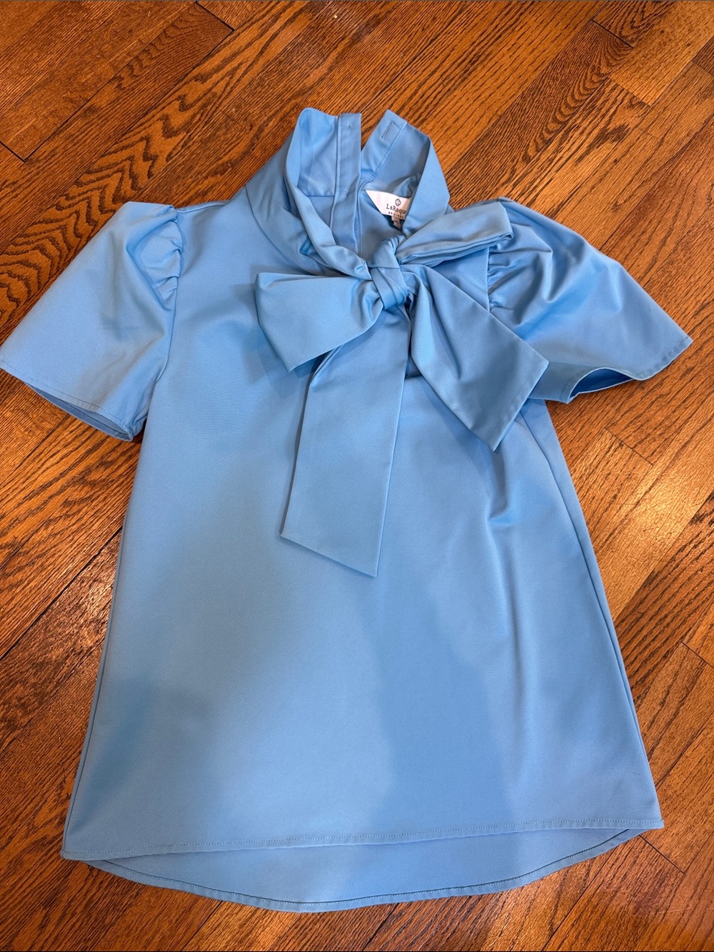 Blue Bow-Tie Short Sleeve Top - Women